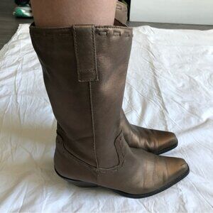 COLDWATER Creek Metallic Bronze Leather Cowboy Boots Size 6.5